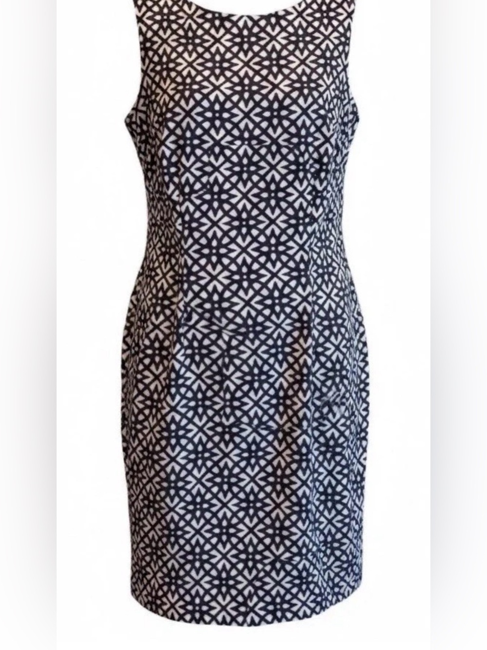 ALYX Women’s Navy, White & Tan Geometric Sheath Sleeveless Career Dress Size 10